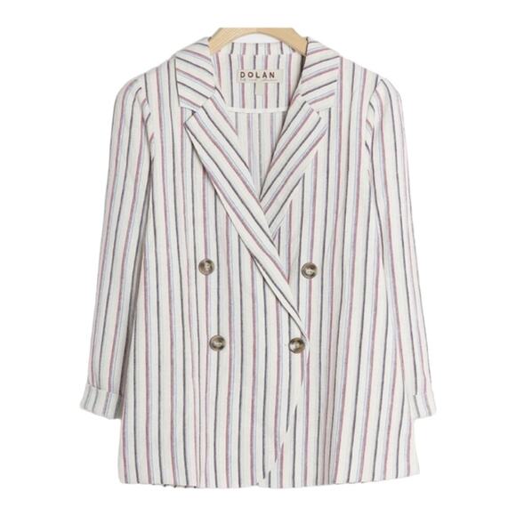 Dolan Anthropologie womens large striped blazer linen blend business casual prep - Picture 1 of 9